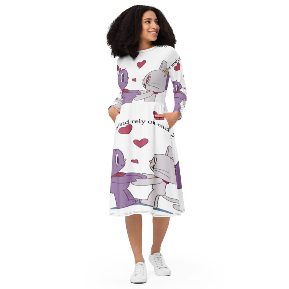 All-over print long sleeve midi dress