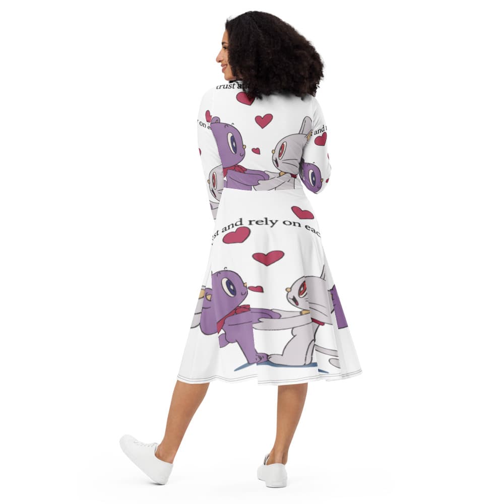 All-over print long sleeve midi dress